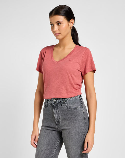 Lee Women's V-Neck T-Shirt in Cinnamon